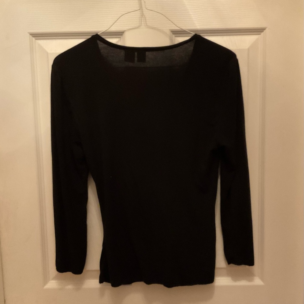 Black stretchy gathered vneck top shirt - Picture 4 of 11